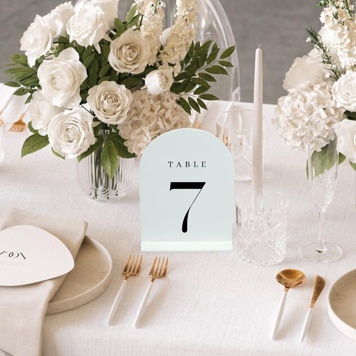 White Arch Table Numbers for Wedding, 25 Pack 5"x7" White Arch Acrylic Table Numbers 1-25 with stand, Perfect for