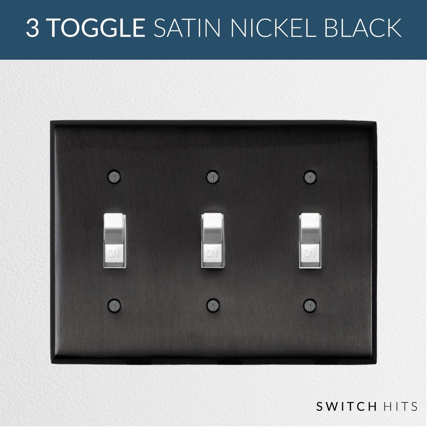 Satin Nickel Black Outlet Wall Plate | 3 Toggle | 6.25" x 4.5" | Hand-Polished Brass Construction | Electrical Switch