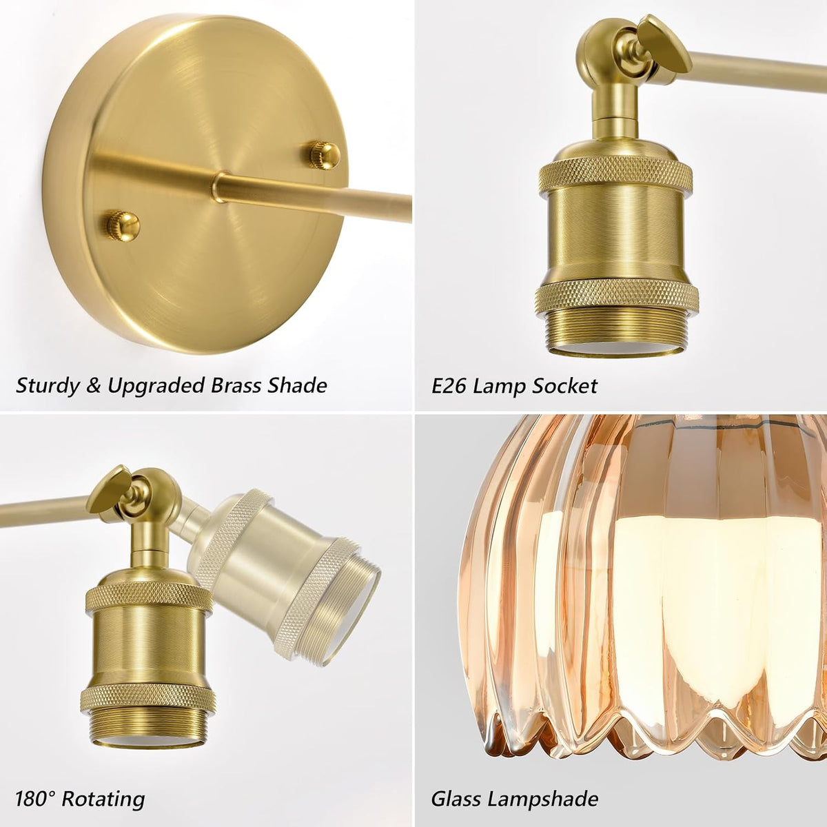Vintage Battery Operated Wall Sconce, Amber Tulip Glass Lampshade Wireless Rechargeable Battery Powered LED Wall Light