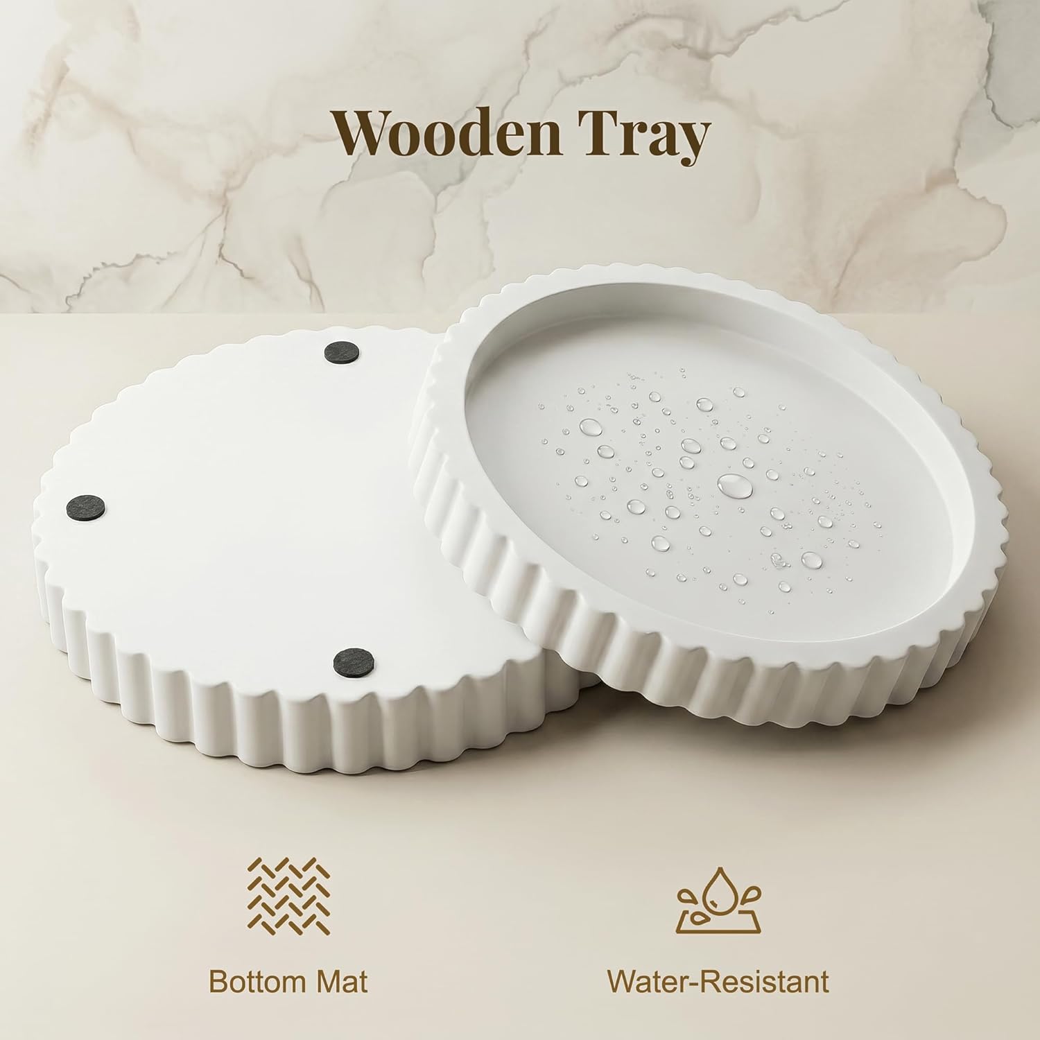 Modern Minimalist Wooden Round Decor Tray / White / Set of 2