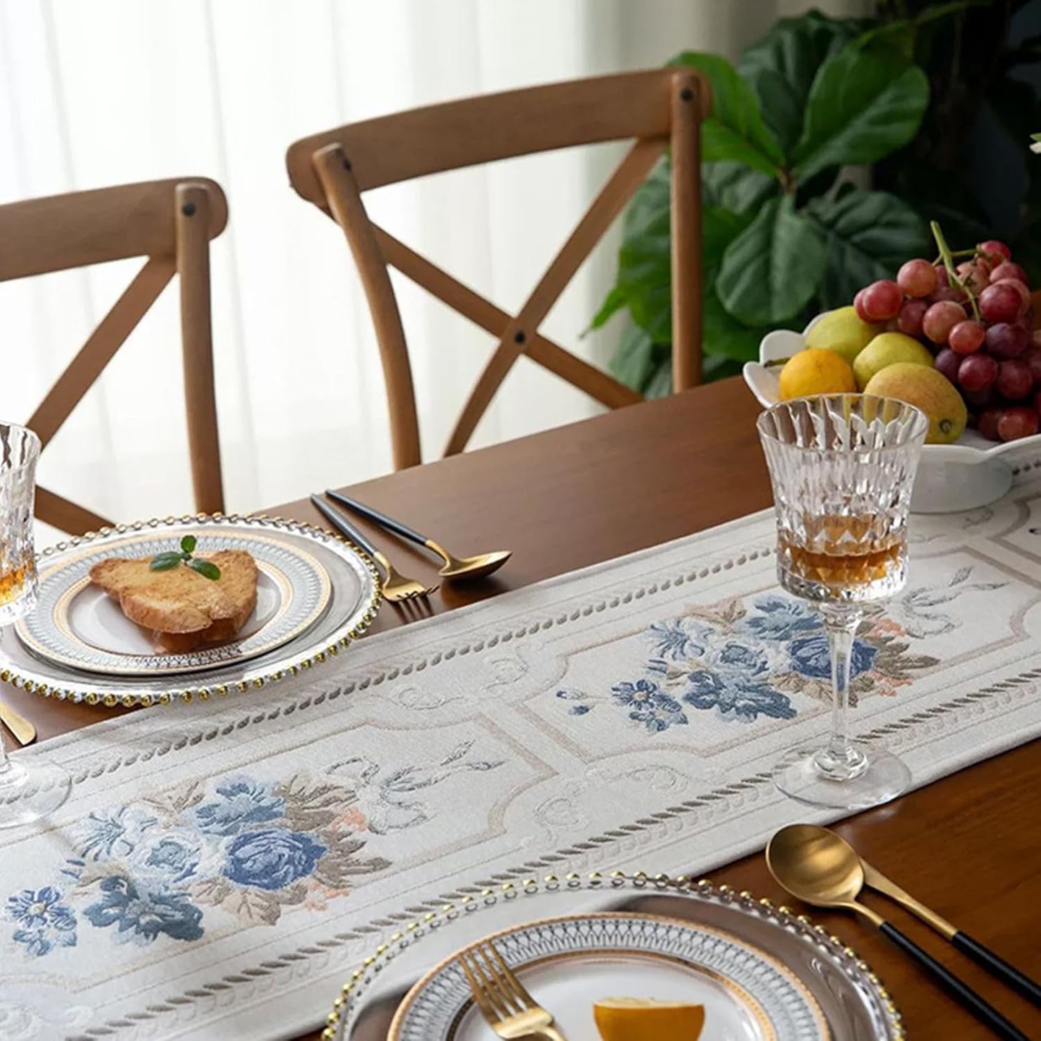 Embroidery Luxury Table Runner, Long White Dining Table Runner, Elegant Jacquard Dresser Scarf with Multi-Tassels for