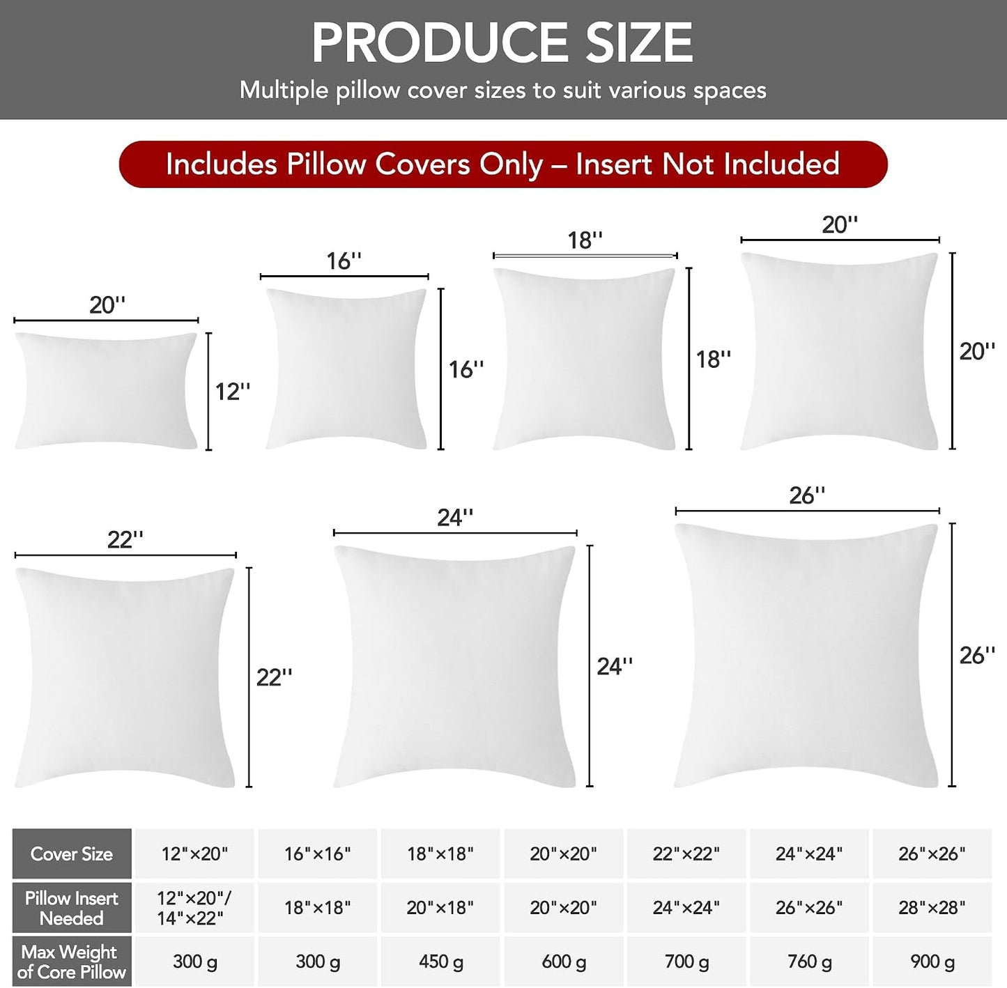 Covers Only No Insert / 18 x 18 / White / Set of 4