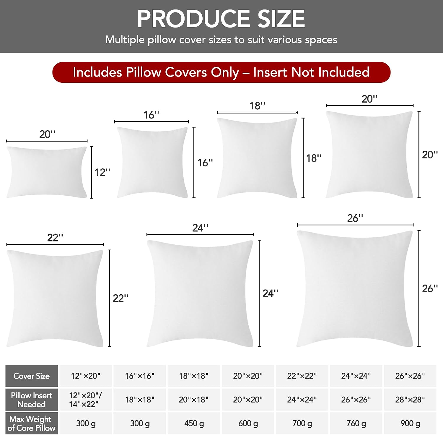 Covers Only No Insert / 18 x 18 / White / Set of 4