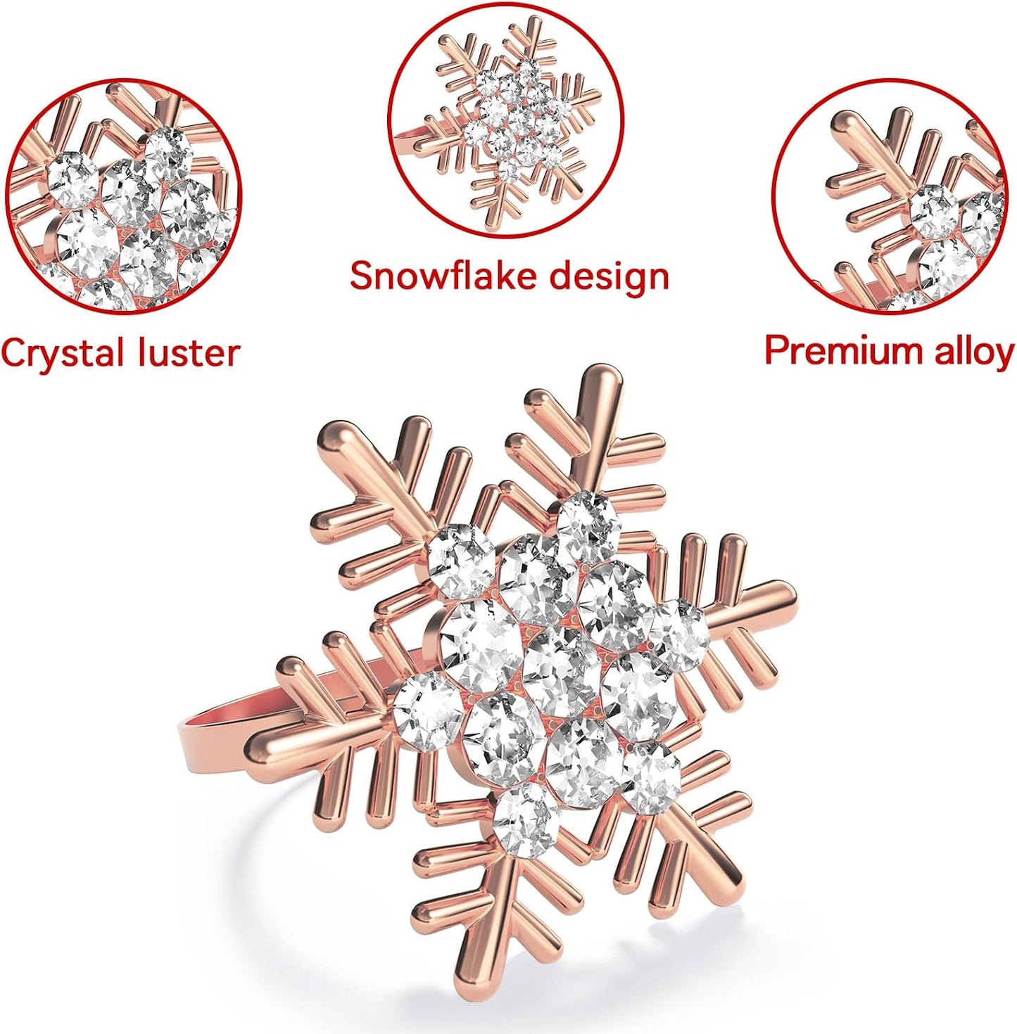 Christmas Snowflake Napkin Rings Set of 12- Rose Gold Rustic Dinner Tables Setting Decoration for Wedding Receptions