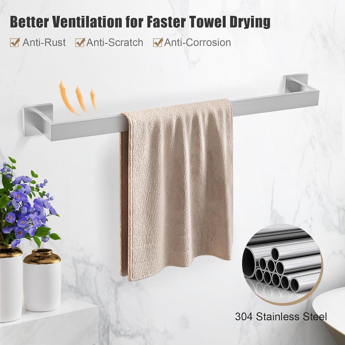 TQKAG Brushed Nickel Bathroom Accessories 5 Pieces Towel Racks for Bathroom | 23.82 Inch Bathroom Hardware Set Include
