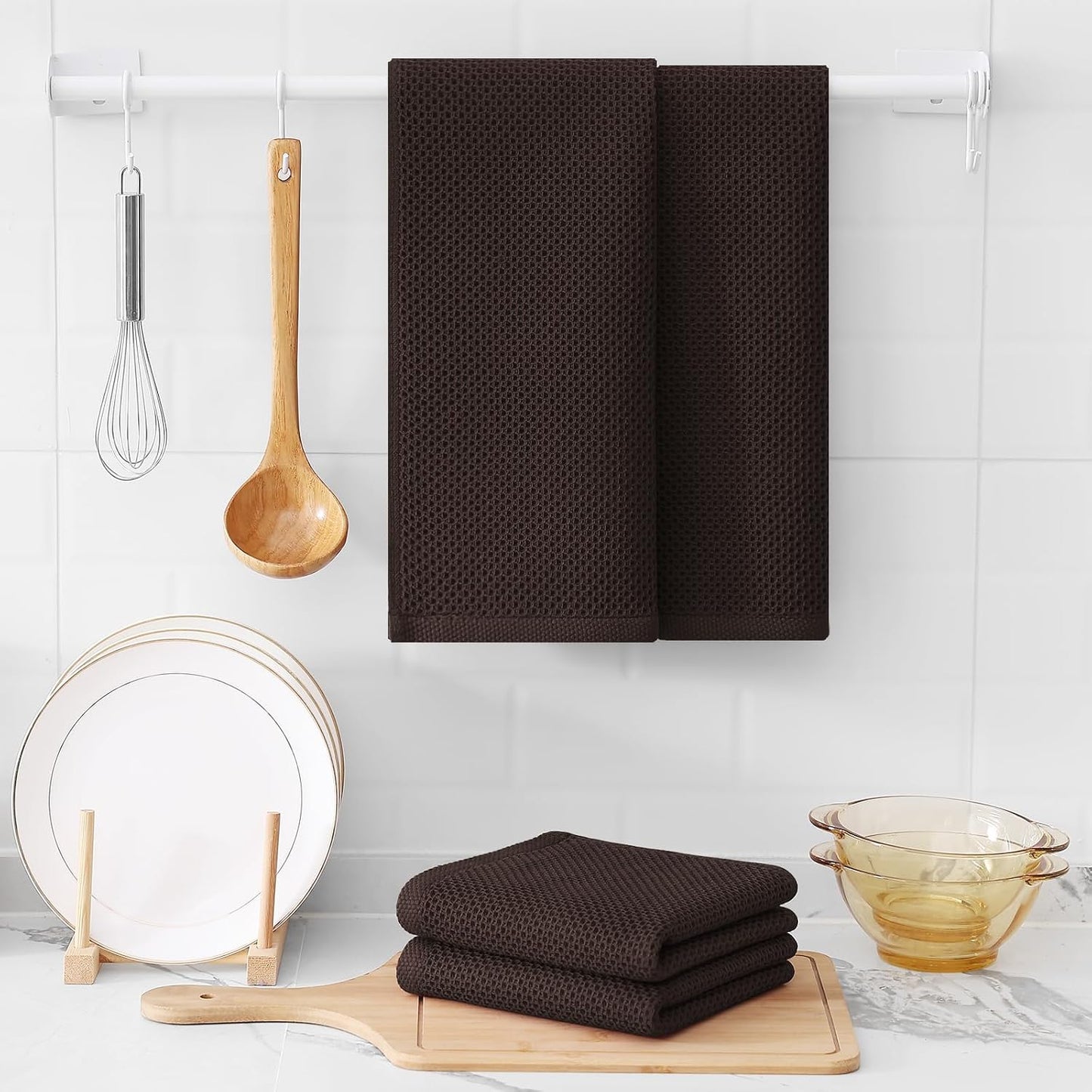 Kitinjoy Cotton Waffle 12-Pack Kitchen Towels, 13" x 28", Blackish Green | Super Soft, Ultra-Absorbent, Fast Drying