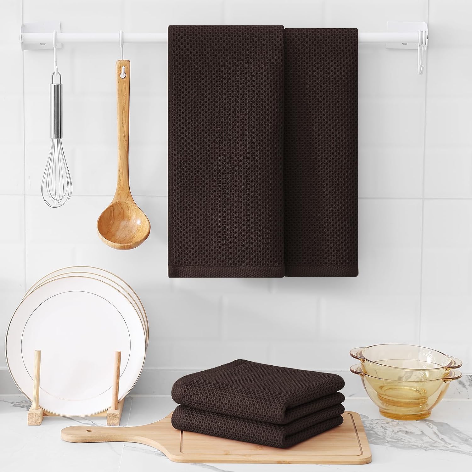 Kitinjoy Cotton Waffle 12-Pack Kitchen Towels, 13" x 28", Blackish Green | Super Soft, Ultra-Absorbent, Fast Drying