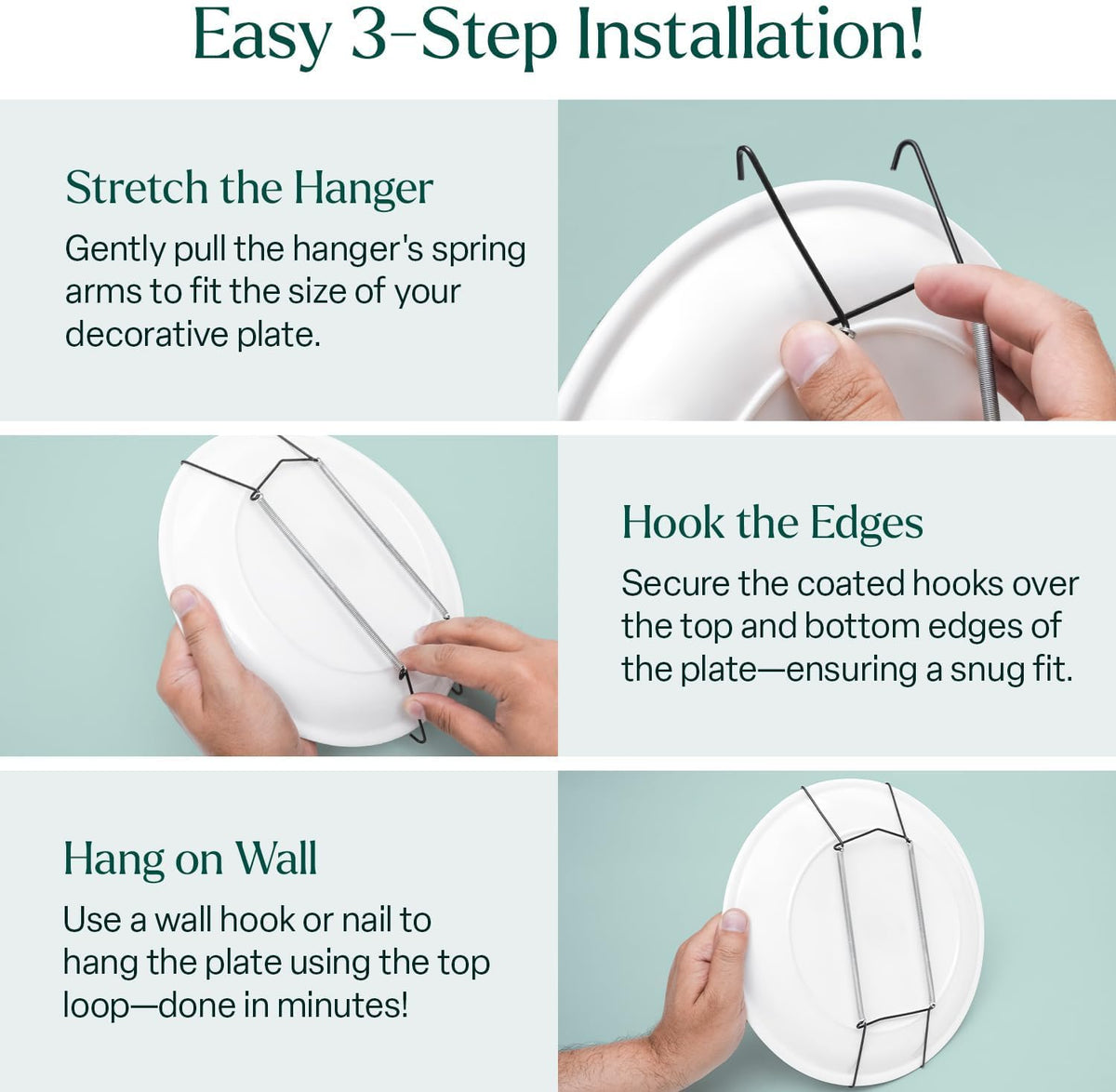 WINSOME Invisible Plate Hangers for Wall | Decorative Dish Display Holders Hanging Wires Spring Hook Holder Fit to Hang