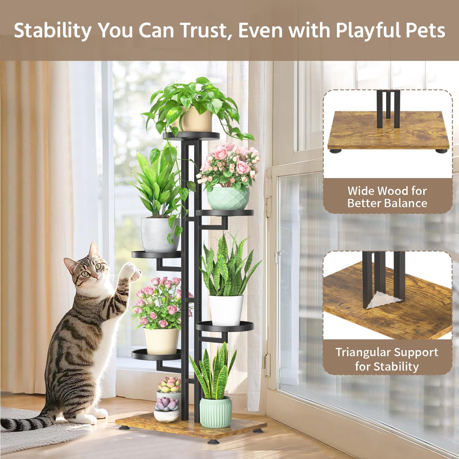 LASZOLA Plant Stand Tall Flower Holder for Indoor Corner, 5 Tier Black | Sturdy Multi Level Planter Shelf, Plant Pot
