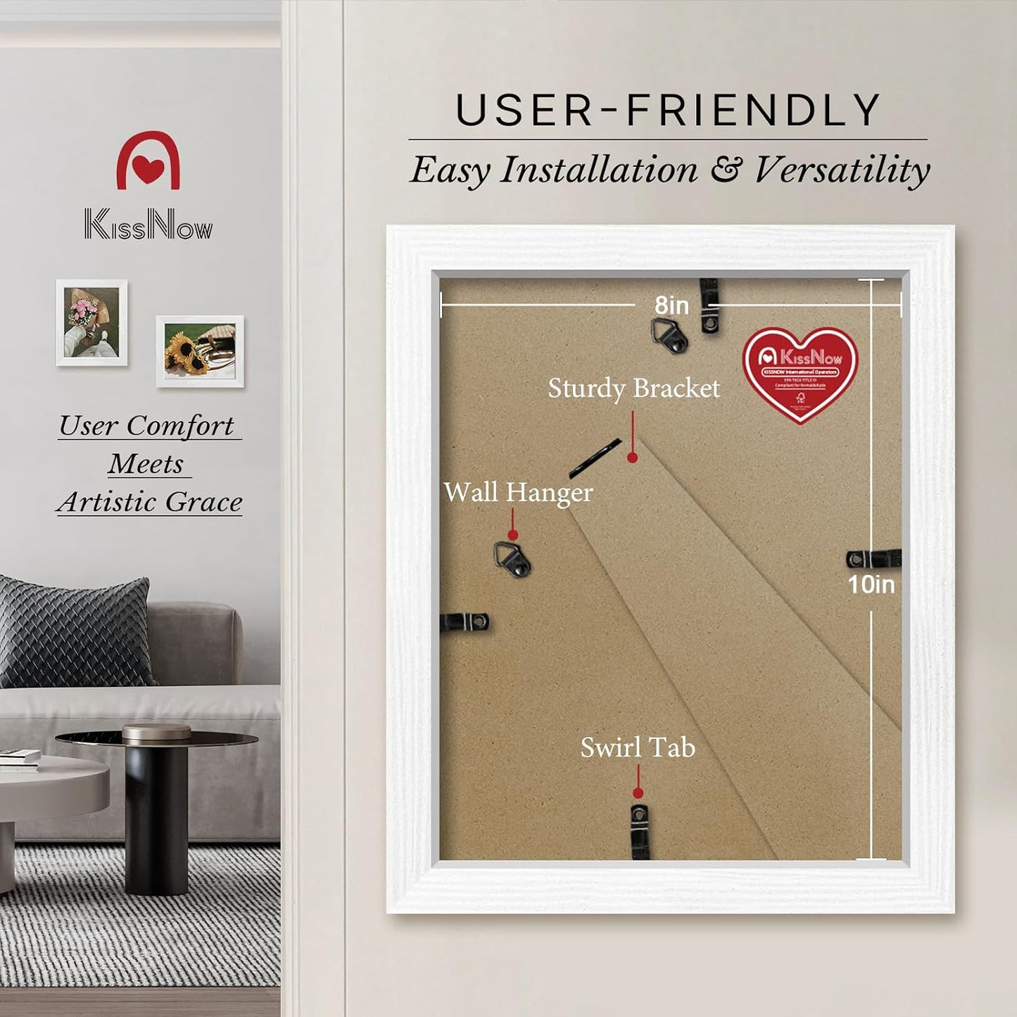 8x10 Picture Frame 4 Pack, White Solid Wood, Wall or Tabletop, Room | Gallery Wall Set, Thick & Wide Border, Polished