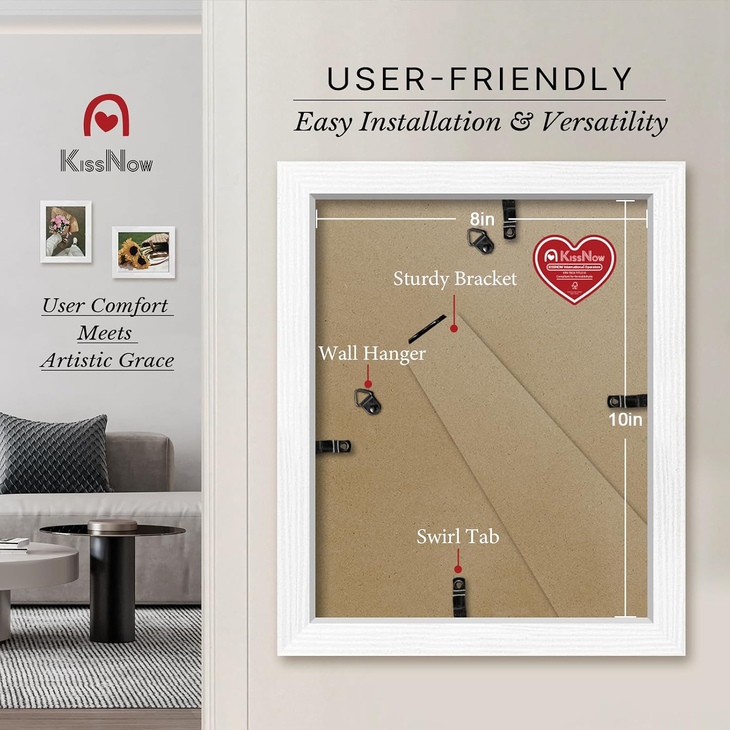 8x10 Picture Frame 4 Pack, White Solid Wood, Wall or Tabletop, Room | Gallery Wall Set, Thick & Wide Border, Polished