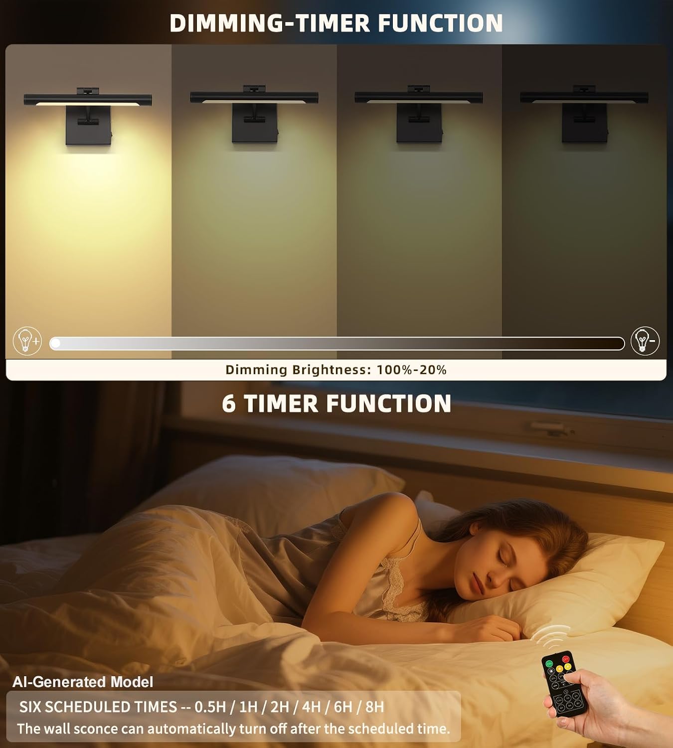Joosenhouse Battery Operated Picture Light (2-Pack), 5000mAh Rechargeable Wall Light, Wireless Art Display Light with
