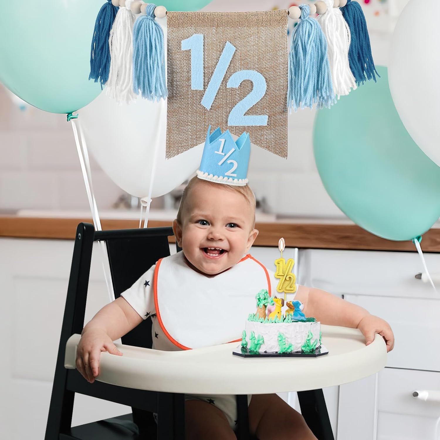 6 Month Girl Tassel Wood Bead Highchair Garland Blue / Blue, Beige