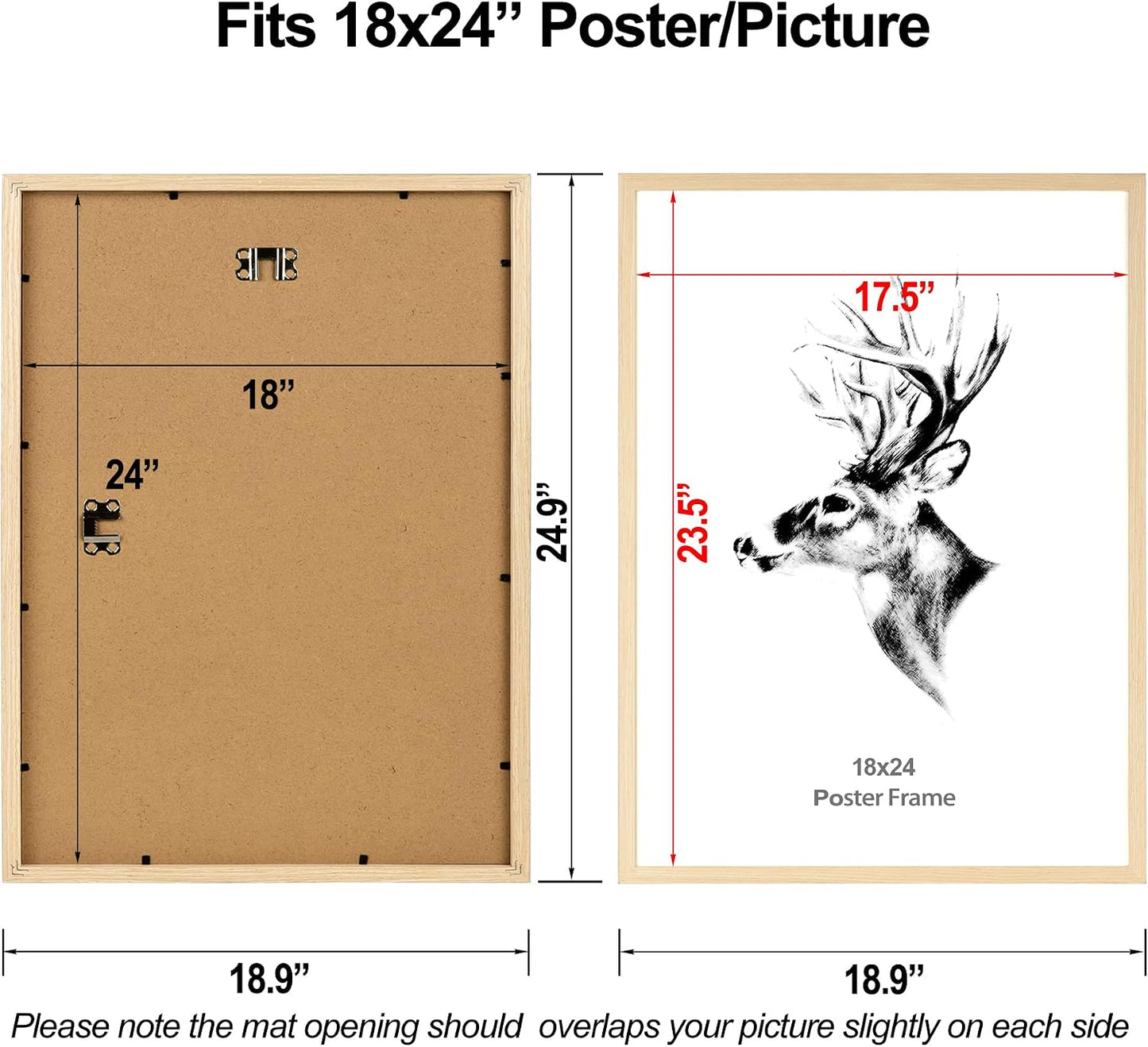 Yaetm 18x24 Poster Frame Set of 4, Natural Solid Oak Wood Frame 18x24 for Photos, Posters & Art Prints, Wall Gallery