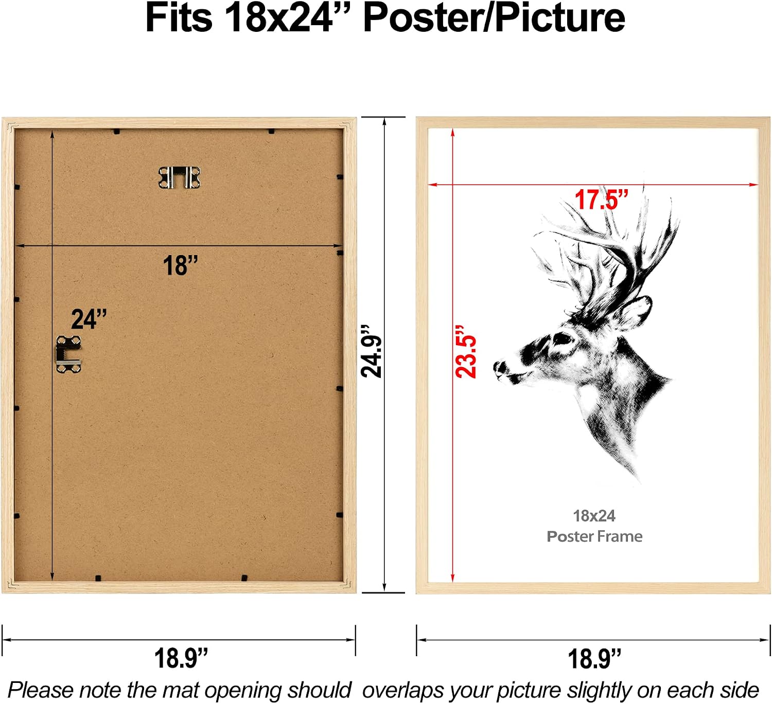 Yaetm 18x24 Poster Frame Set of 4, Natural Solid Oak Wood Frame 18x24 for Photos, Posters & Art Prints, Wall Gallery