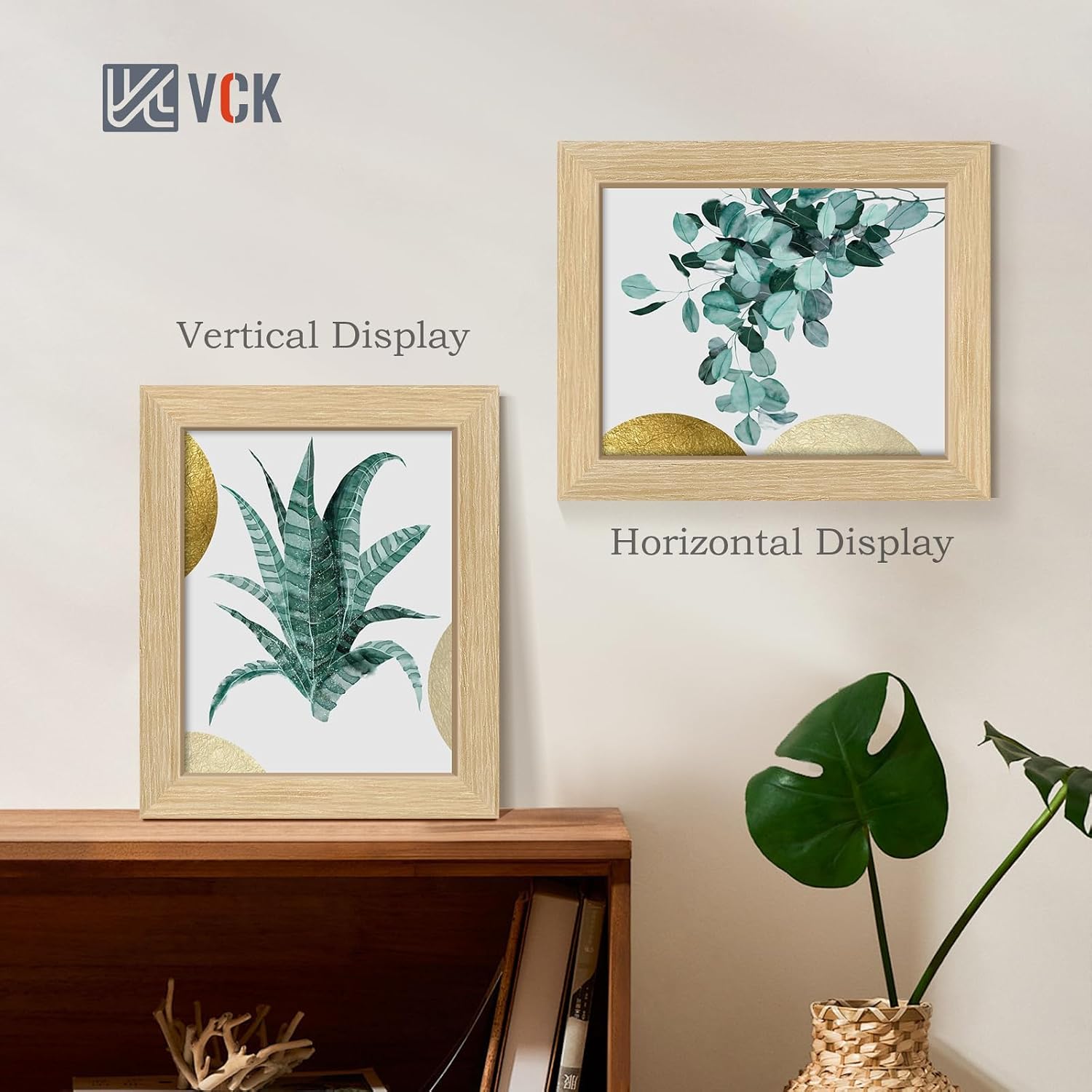 VCK 8x10 Picture Frame Oak 4 Pack, Wide Thick Wood Border, for Prints | Exclusive Woodgrain, Wall/Tabletop, HD