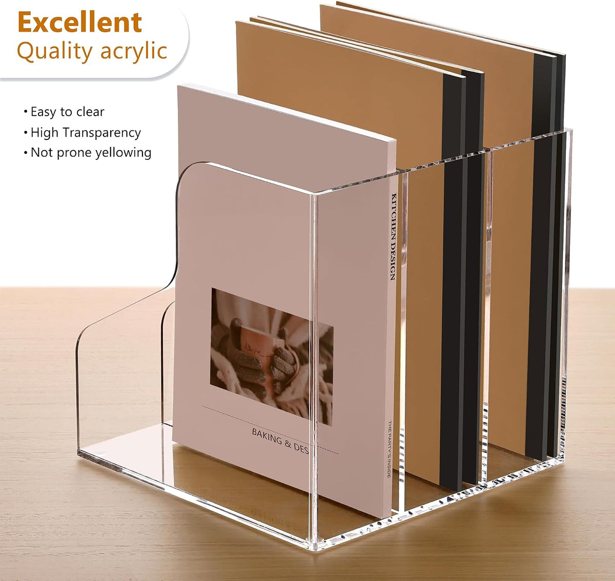 SANRUI Acrylic File Organizer, Clear Magazine Holder with 3-Section, A4 | Desk Organizer with 2.76"-Wide Compartments
