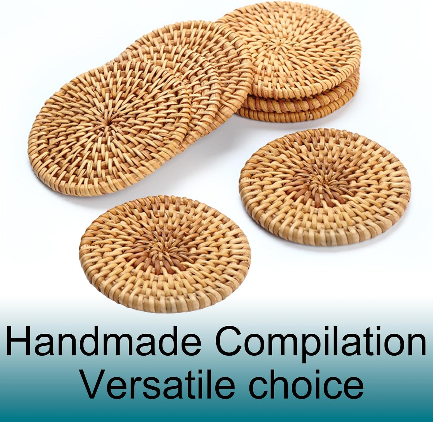 Holder / Boho Woven Coasters Set / Natural Beige Single Rattan Weave / Set of 8