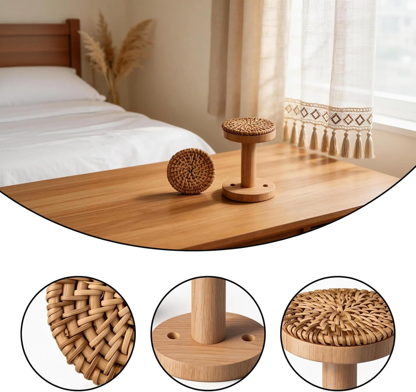 Boho Rattan Curtain Hooks