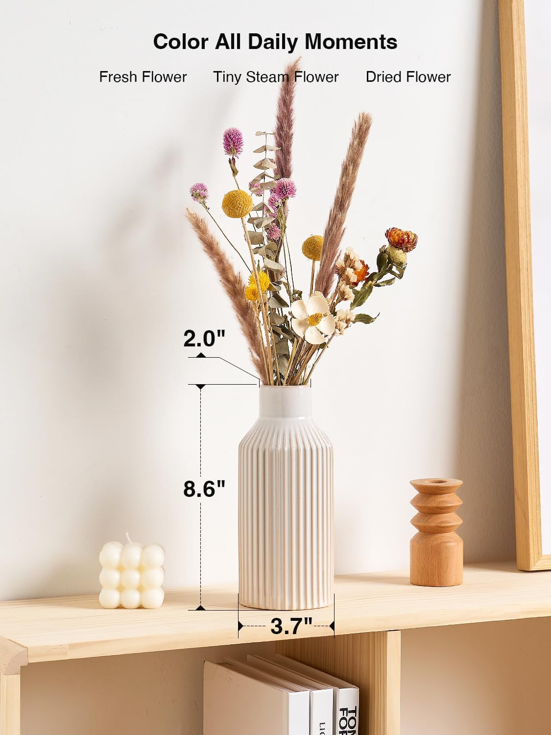 Beige Ceramic Vase / 1 White Beige / 8 Inch