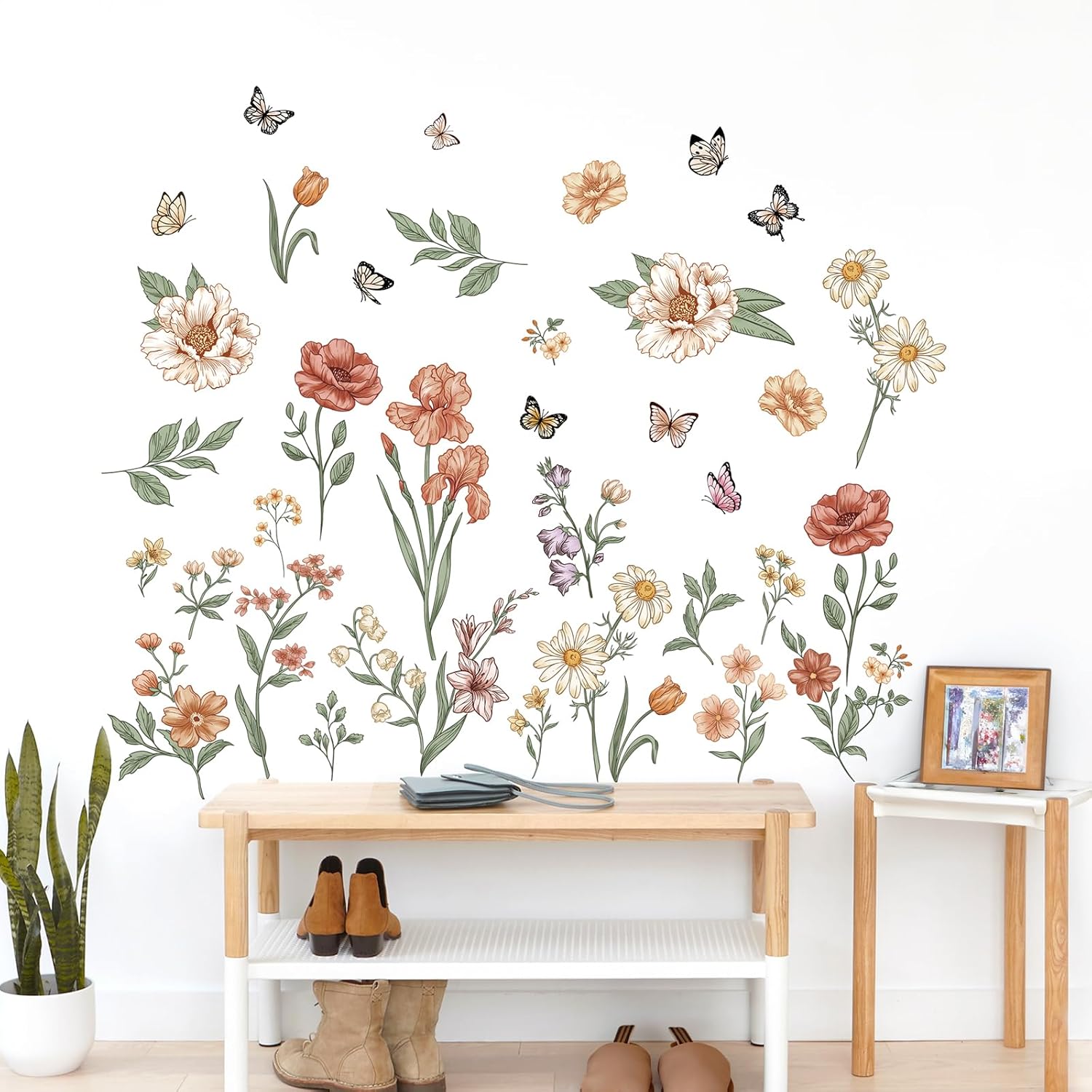 Watercolor Boho Flowers Wall Decals Wildflower Butterfly Garden Wall / Watercolor Boho Flower