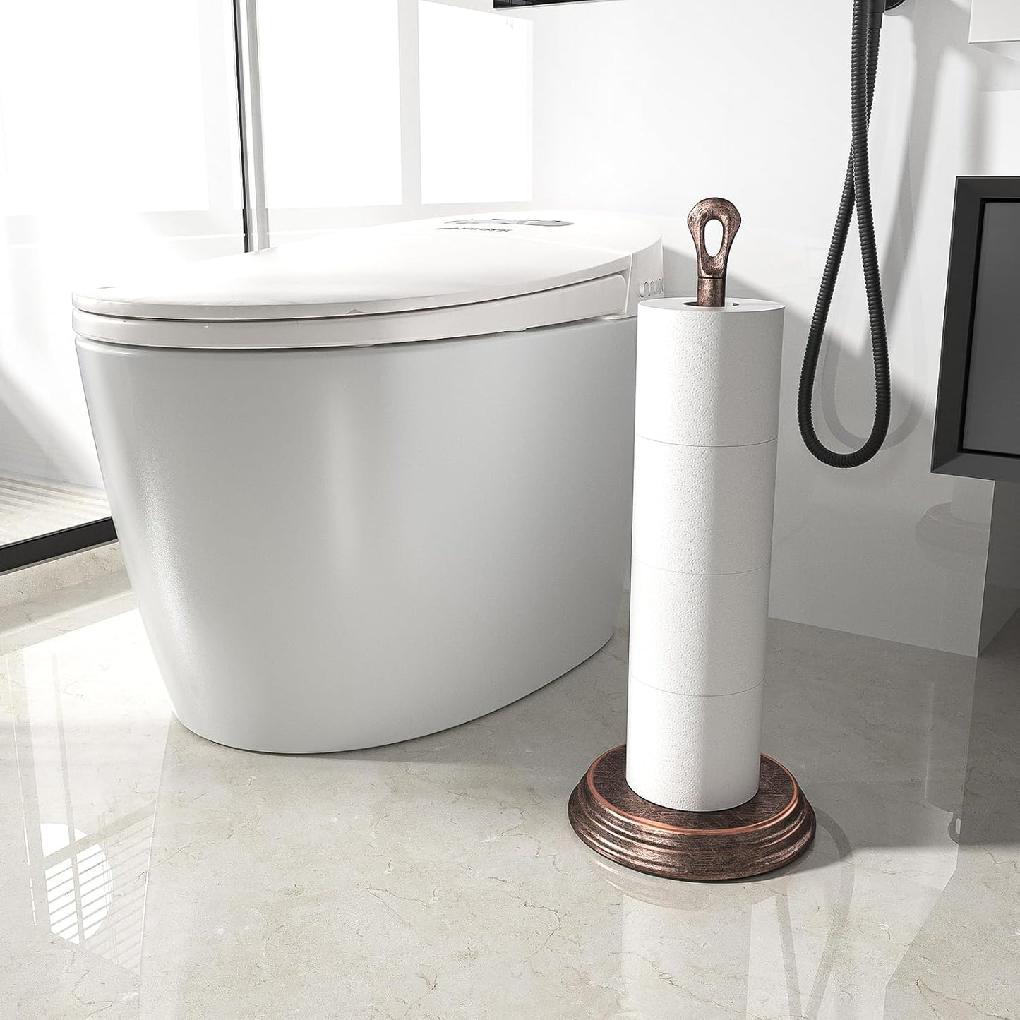 KASUNTO Toilet Paper Holder with Rustproof, Metal Free Standing Toilet Paper Stand Storage for Bathroom, Tissue Paper