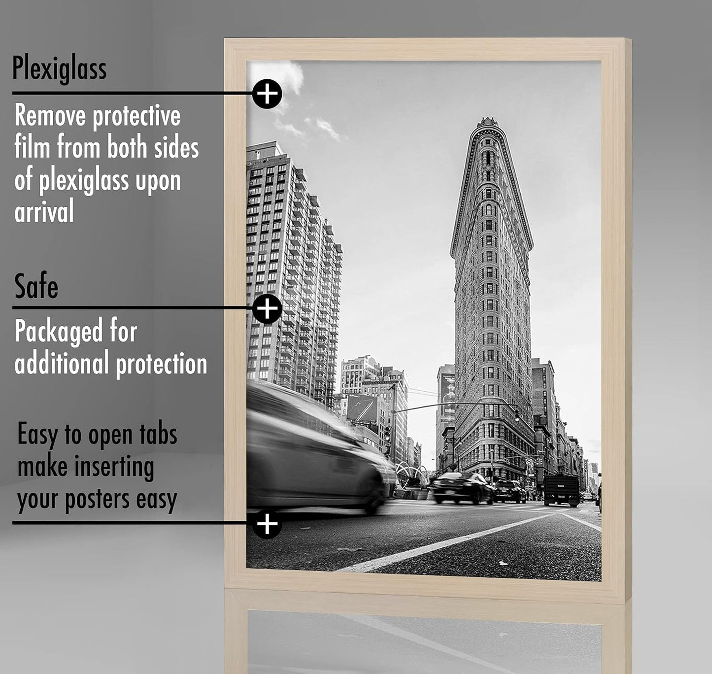 Americanflat 24x36 Poster Frame - Engineered Wood with Polished Plexiglass - Wide Picture Frame for Vertical or
