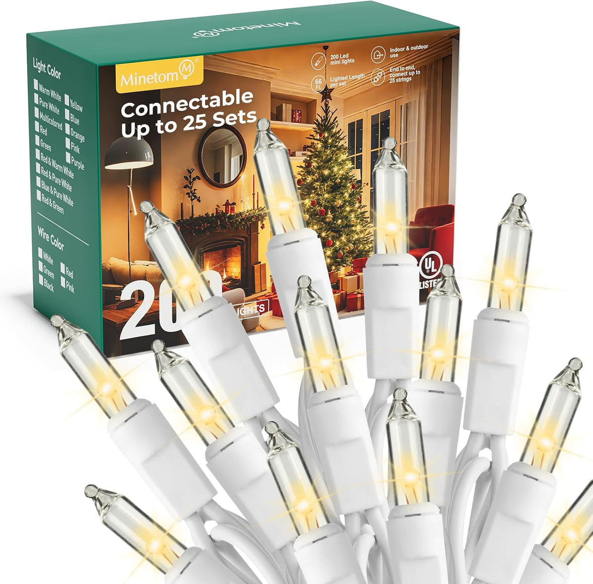 Minetom LED Clear White Christmas String Lights, 200 Count 40 Feet LED Christmas Lights Bulb, Christmas Decorations Indoor, Christma Tree Lights for Indoor Outdoor Xmas Wedding Party Festival