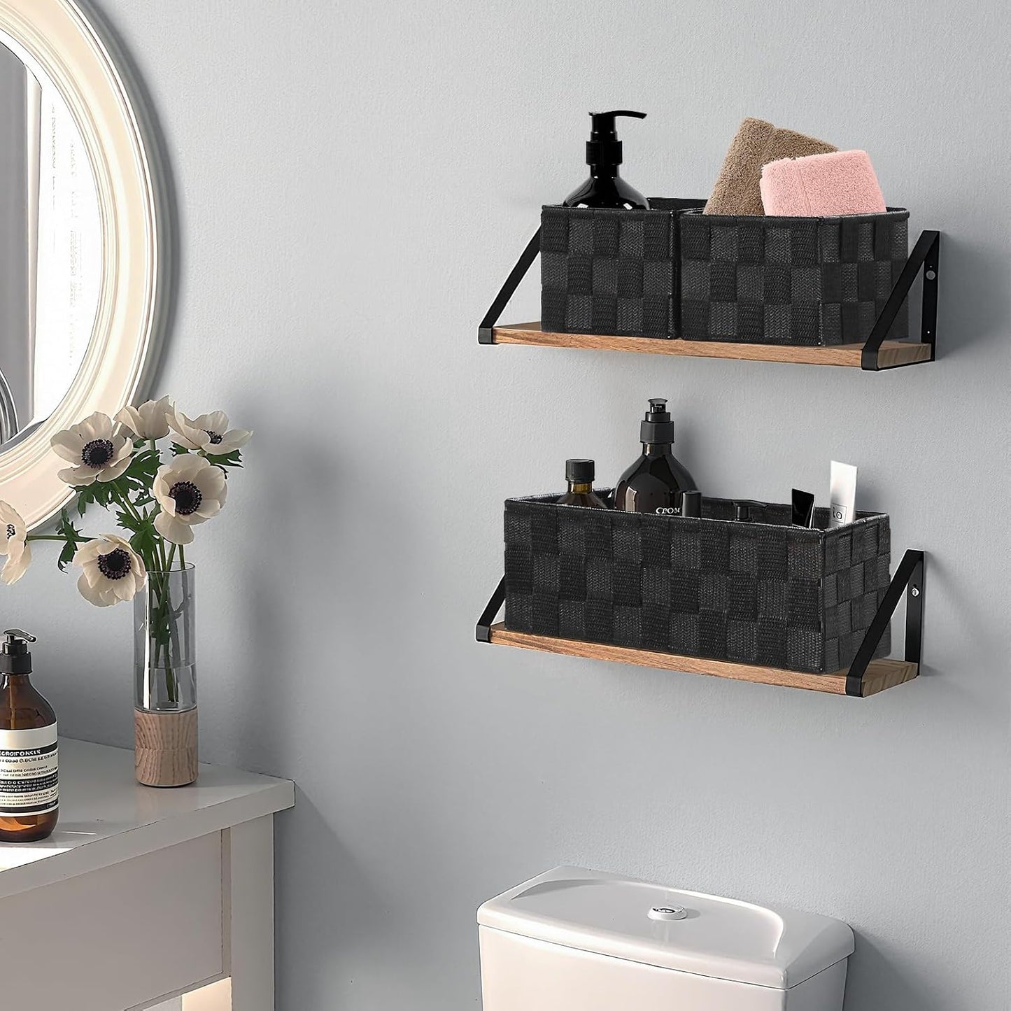 Small Baskets for Organizing Woven Storage / Black / Set of 7