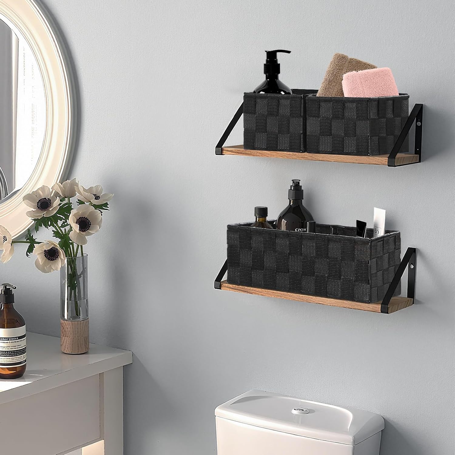 Small Baskets for Organizing Woven Storage / Black / Set of 7