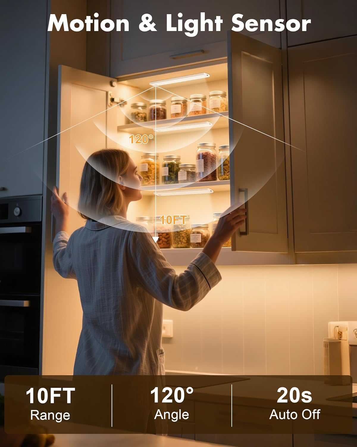 maylit 6 Pack Rechargeable Motion Sensor Under Cabinet Lights | Wireless Magnetic Light Bars in 3 Color Temperatures