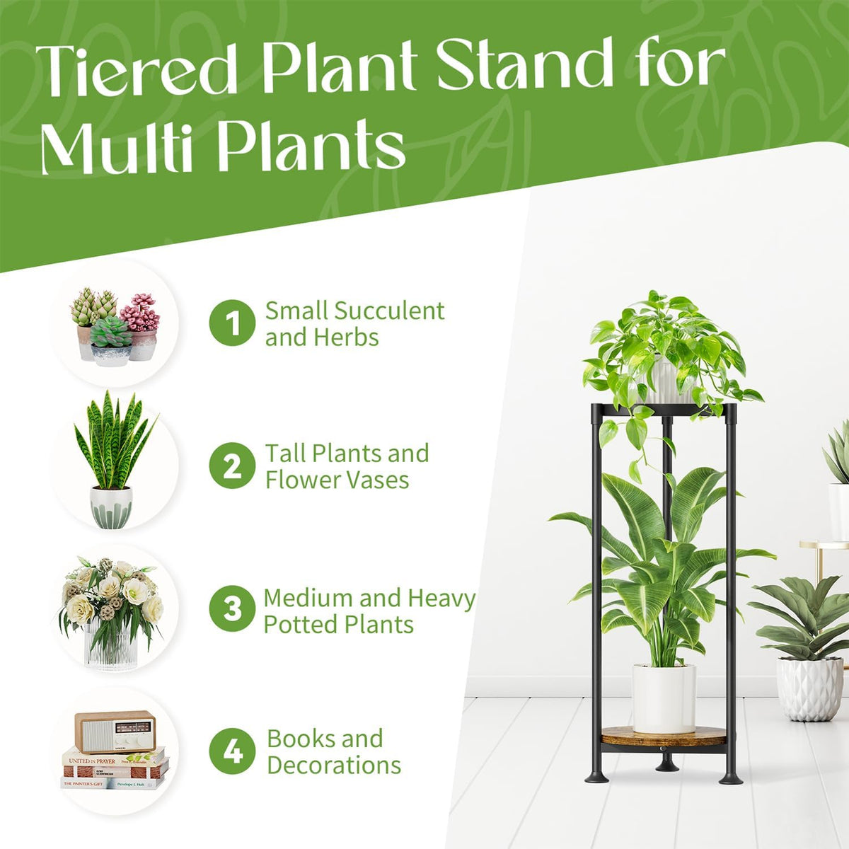 iDavosic.ly 2 Tier Corner Metal Plant Stand Indoor, 30 In Tall, Black Brown | Vertical Outdoor Flower Display Holder