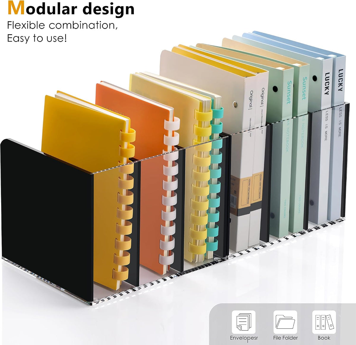 SANRUI Black Acrylic Magazine File Holder Desktap Organizer Folder Sorters | Clear Workspace Document Rack, Bookend