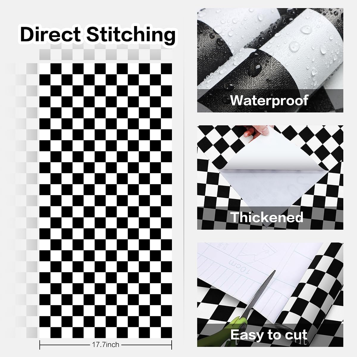 White Wallpaper Peel and Stick Checkered Contact Paper " Mosaic Checkered / 17.7 x 393.7 / Black