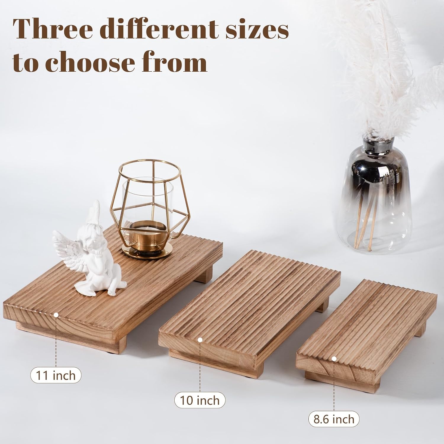 Bathroom Tray Farmhouse Decor Pedestal Stand Wood Riser Display Kitchen / Brown / 11 x 5.5 x 1.6