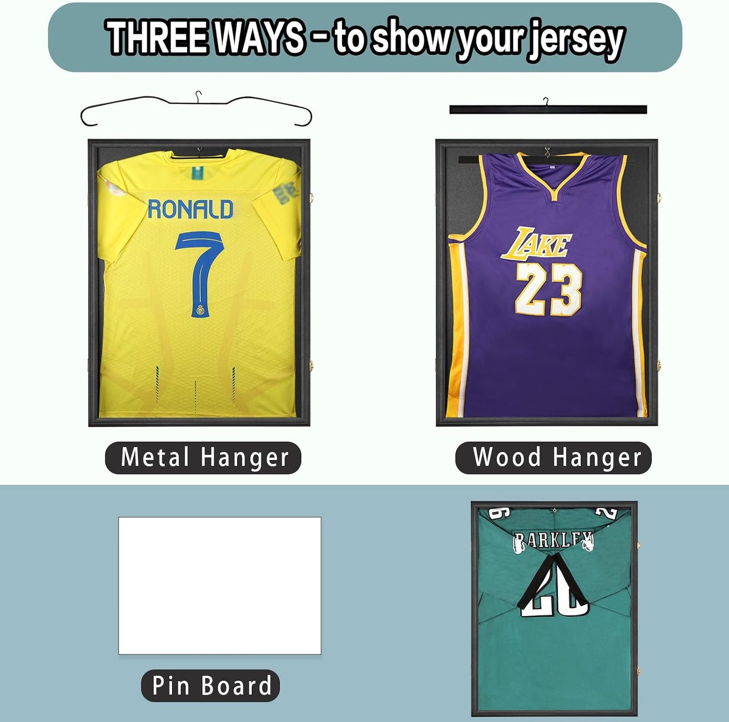 Large Jersey Frame Display Case Jersey Shadow Box Black 3PC | Wall Mounted, UV Protection Acrylic,Wood, Fits Football