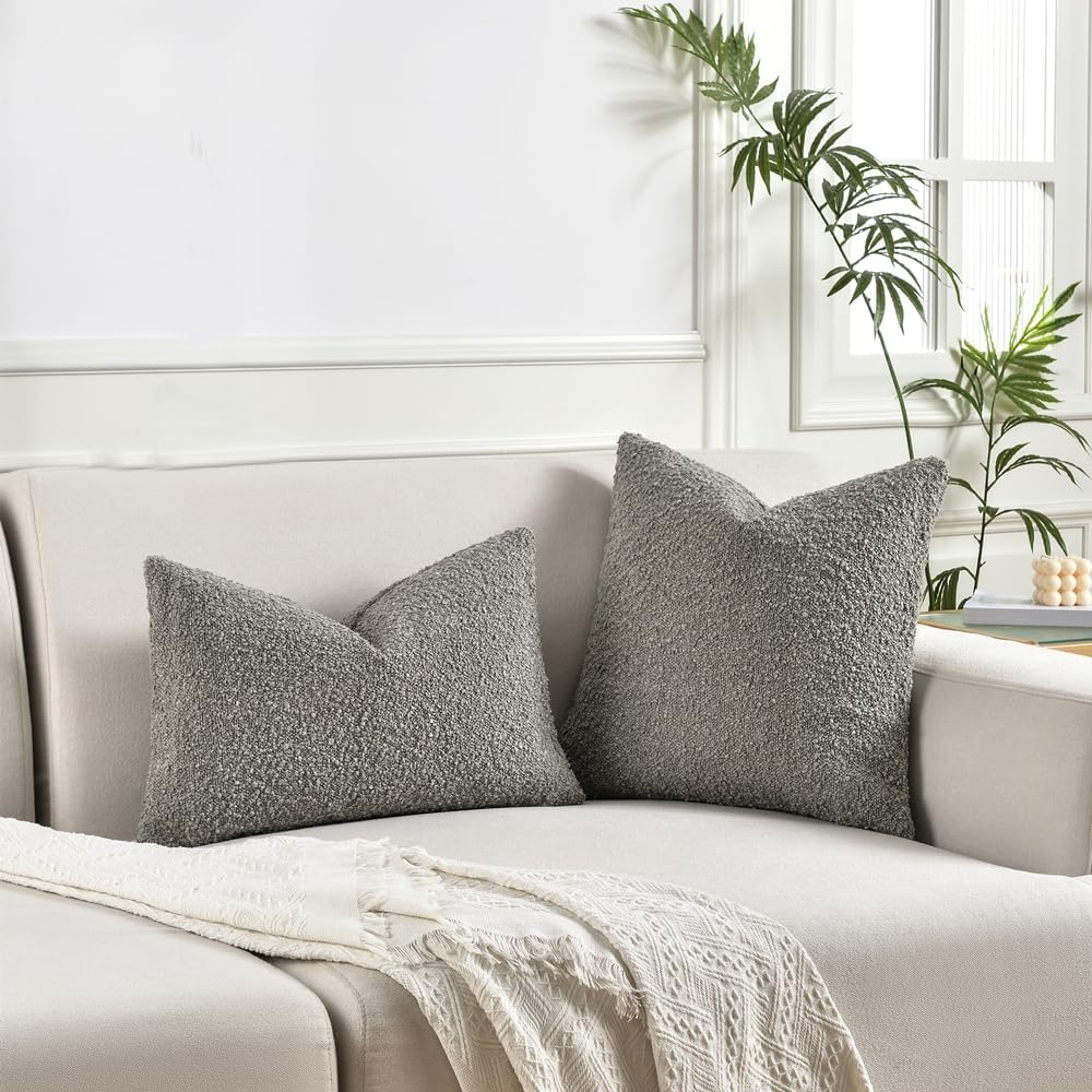 Textured Boucle Throw Pillow Cover / Dark Grey / 18 x 18