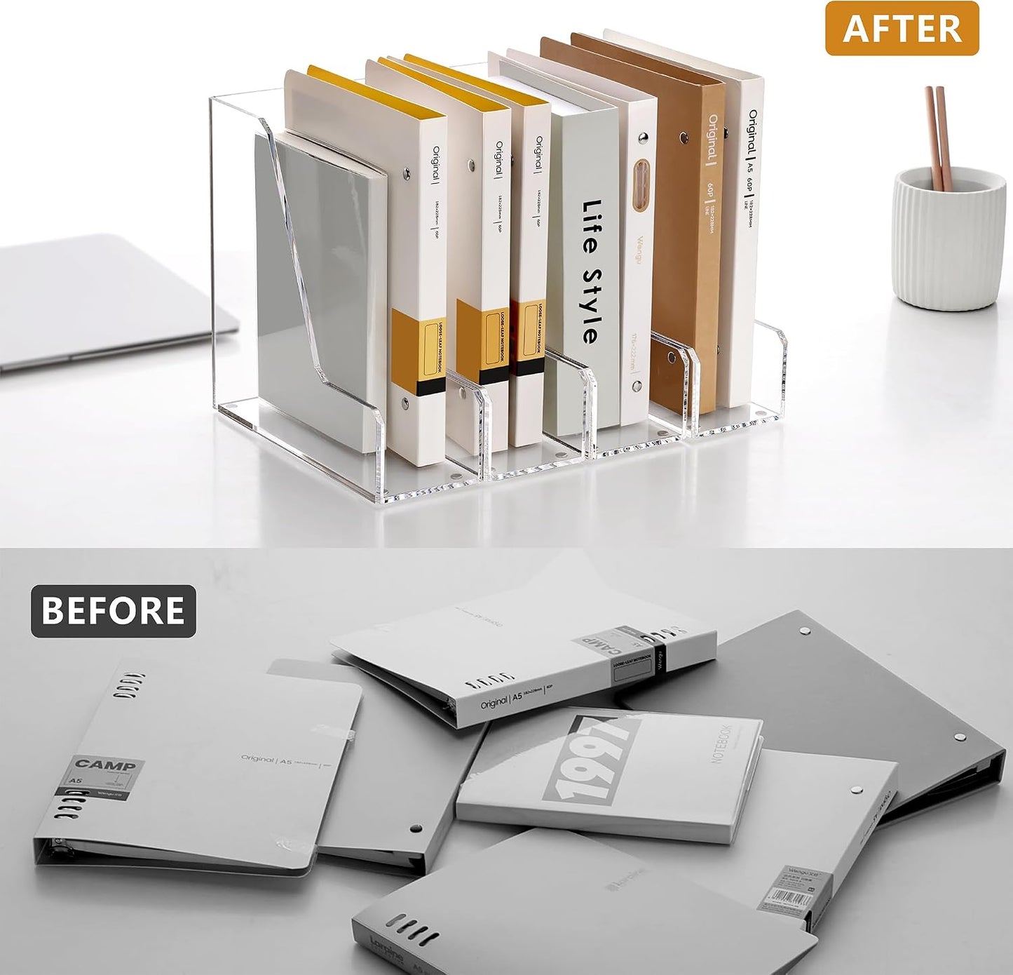 SANRUI Acrylic Desk Organizer, 3-lot Vertical File Organizer, 2-Pack Clear | Magazine Holders, Upright File Sorter for