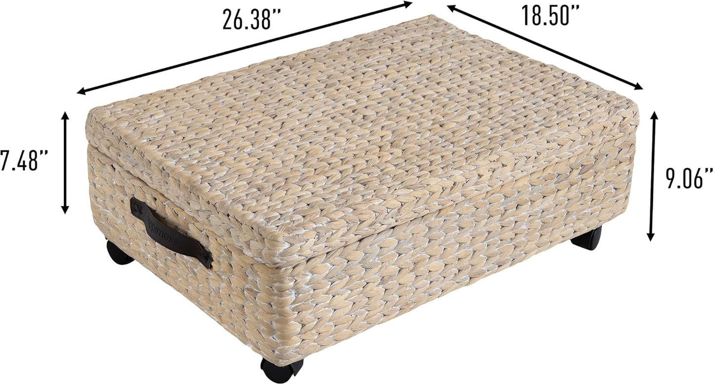 BSK1006D Chett 26.38" Minimalist Hand-Woven Hyacinth/Wood Underbed Storage / White Wash/dark Brown