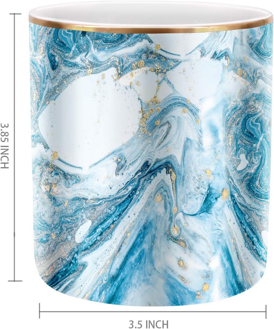 Durable Ceramic Pencil Cup Holder Marble Design Makeup Cups / Blue Marble