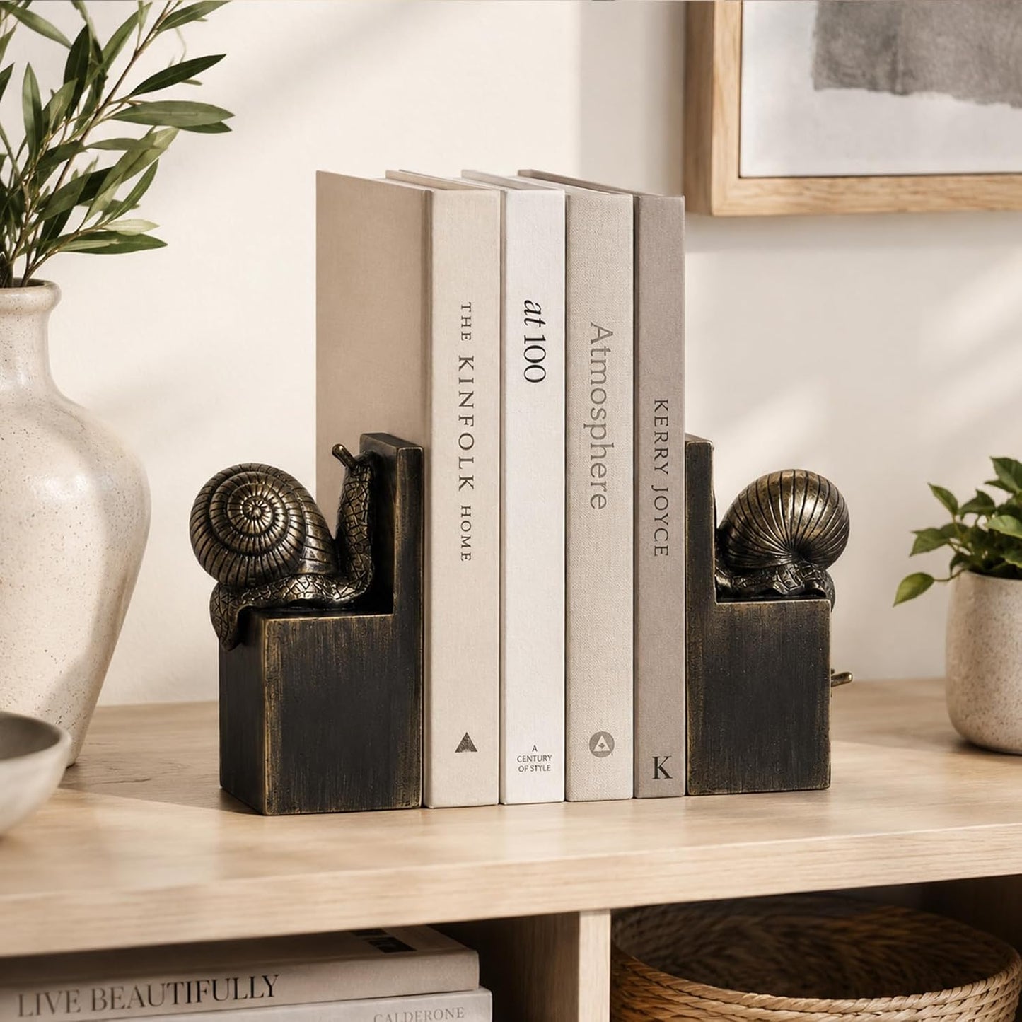 Snail Bookends / Snail Book Ends Resin Animal Bookends / Black Gold / Set of 2