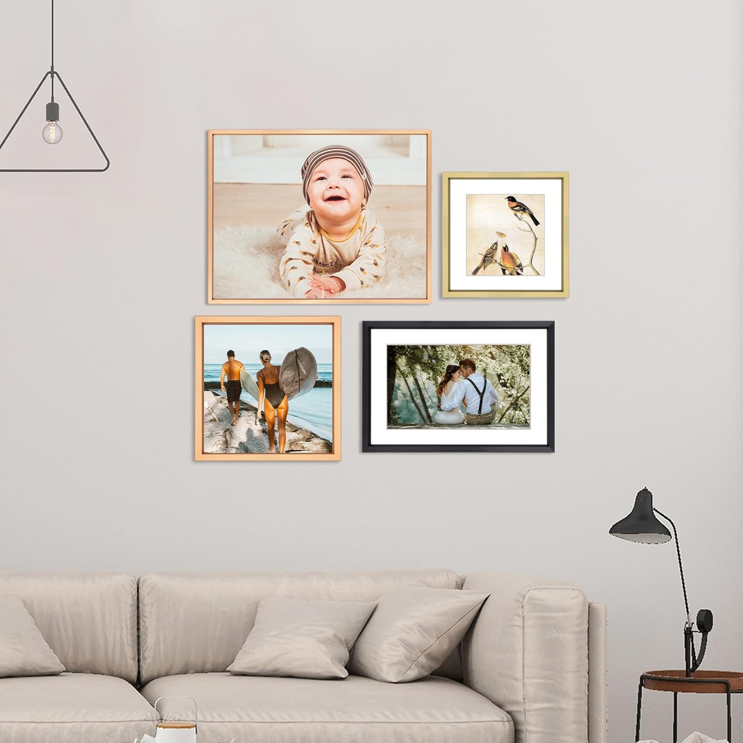 BKABOT 4x4 Brass Metal Photo frames 3 Pack HD Glass Mat 3x3 Wall Table | Brushed aluminum Picture frames,removable
