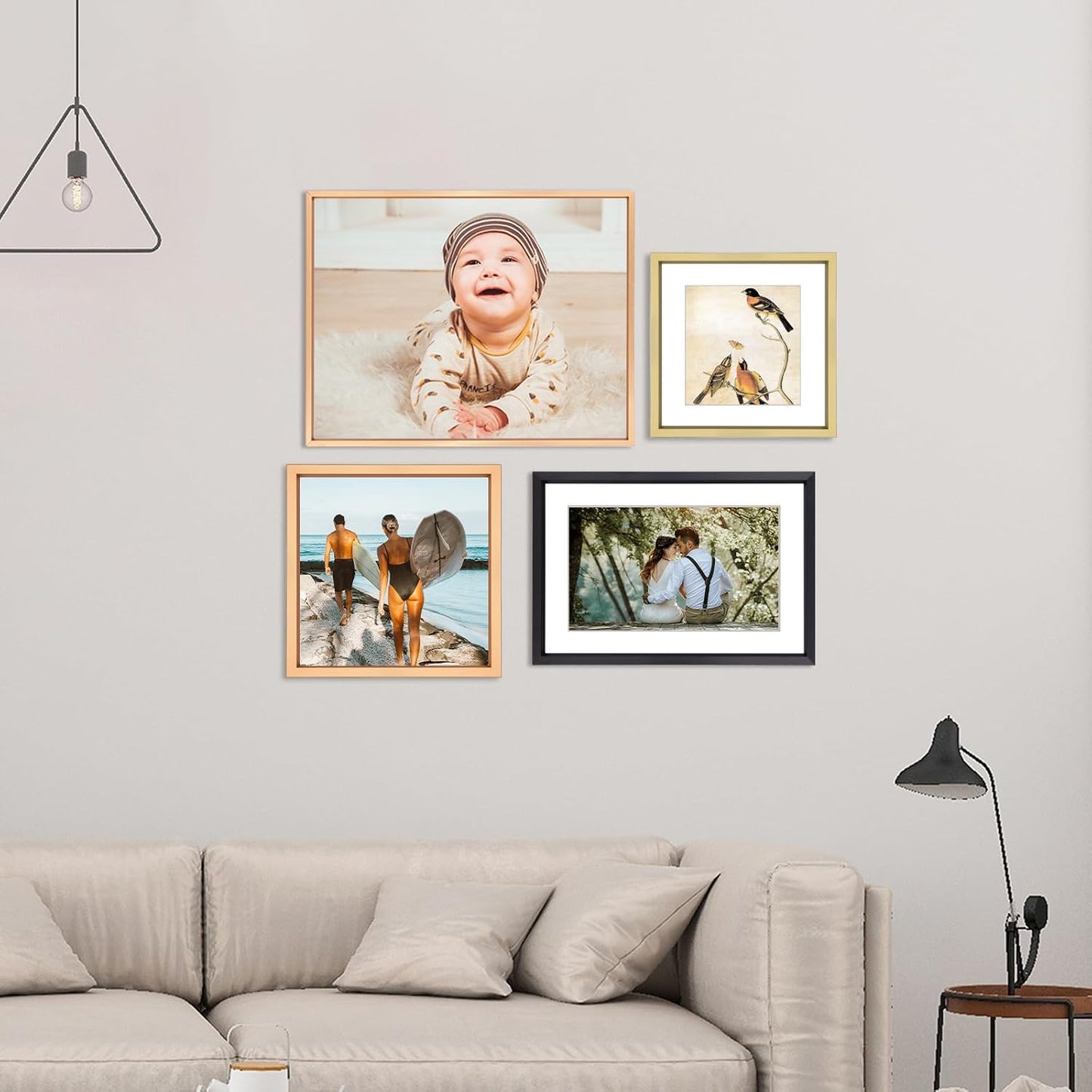 BKABOT 5x5 Gold Metal Photo frames 3 Pack HD Glass Mat 4x4 Wall Table | Brushed aluminum Picture frames,removable