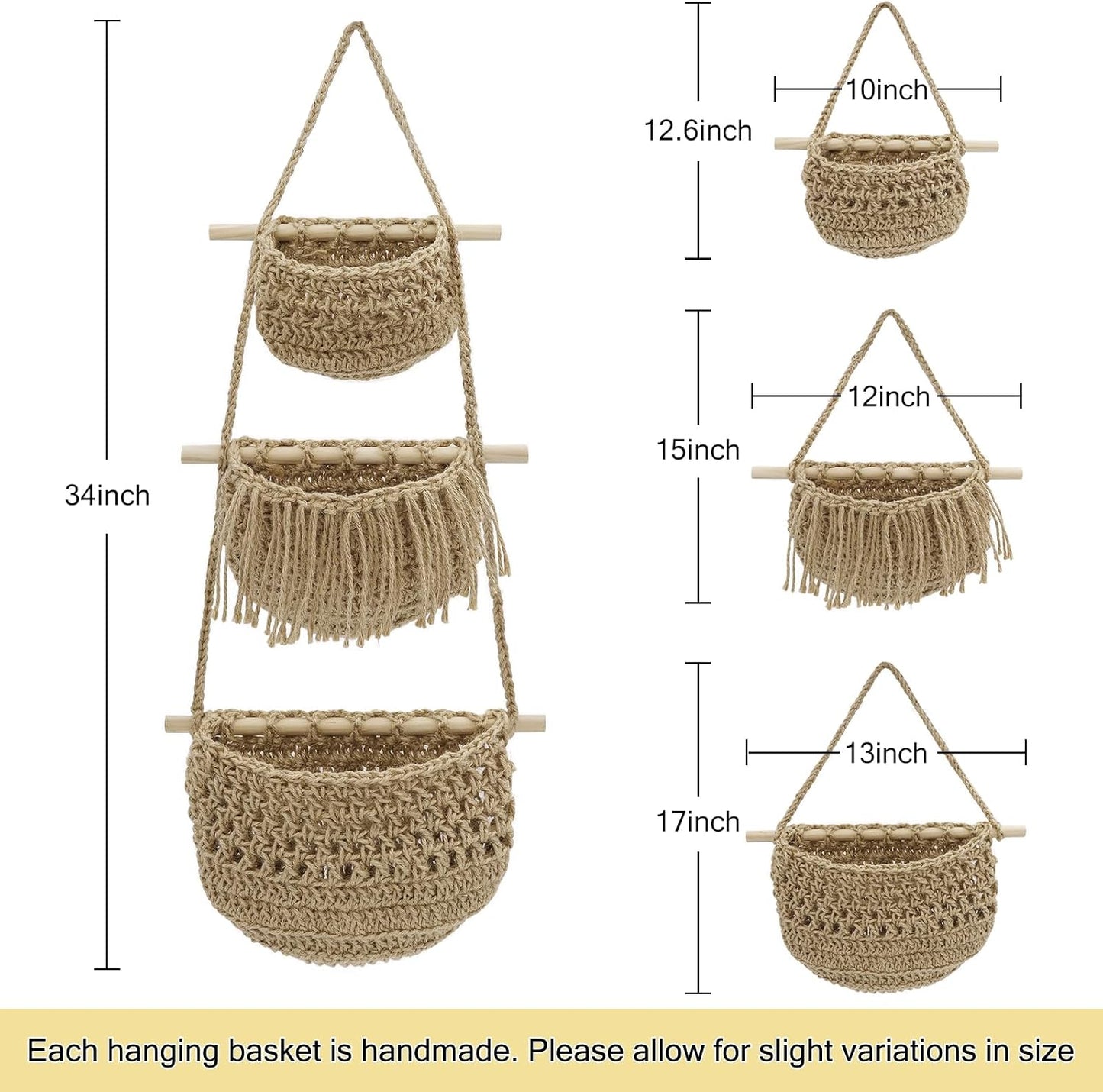 Boho Wall Baskets / Brown-jute