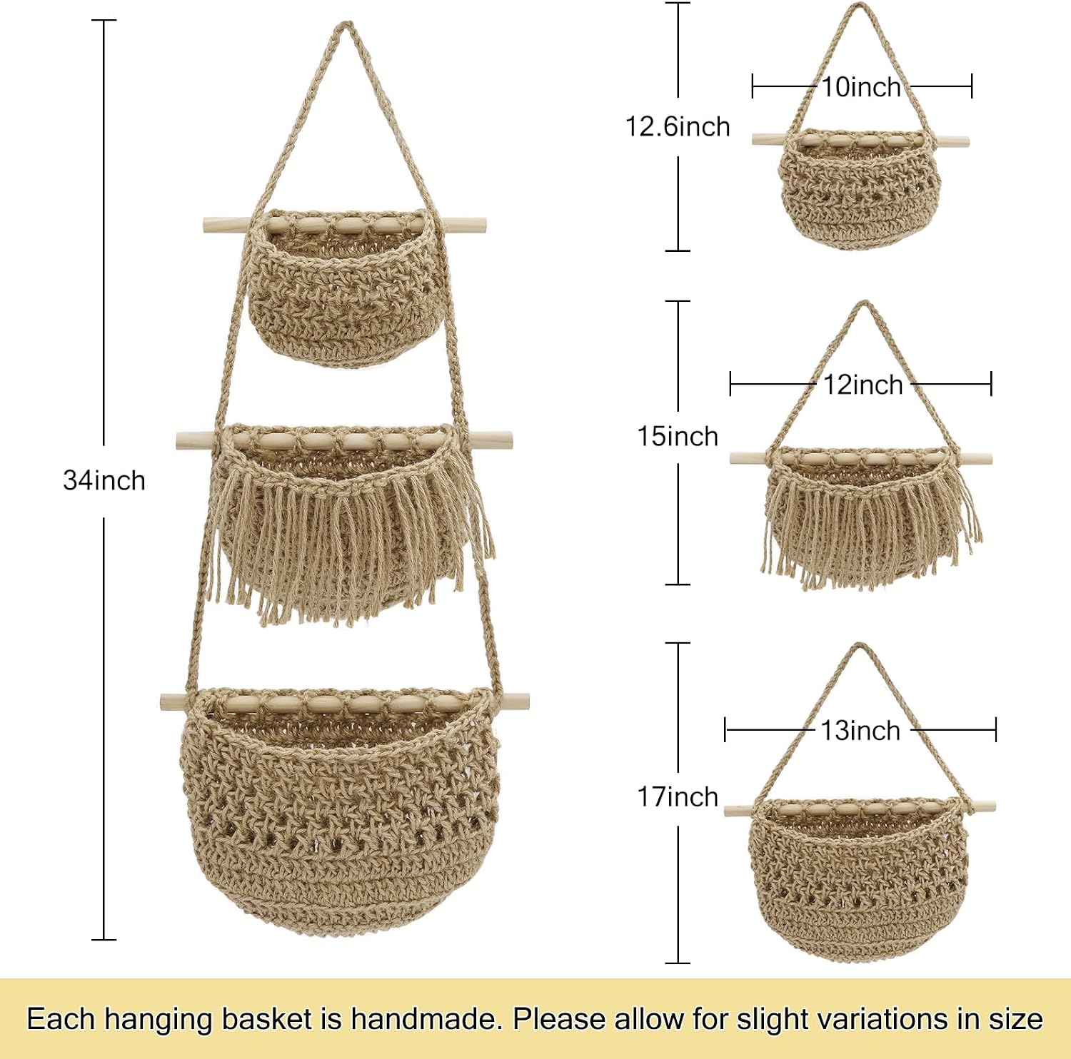 Boho Wall Baskets / Brown-jute