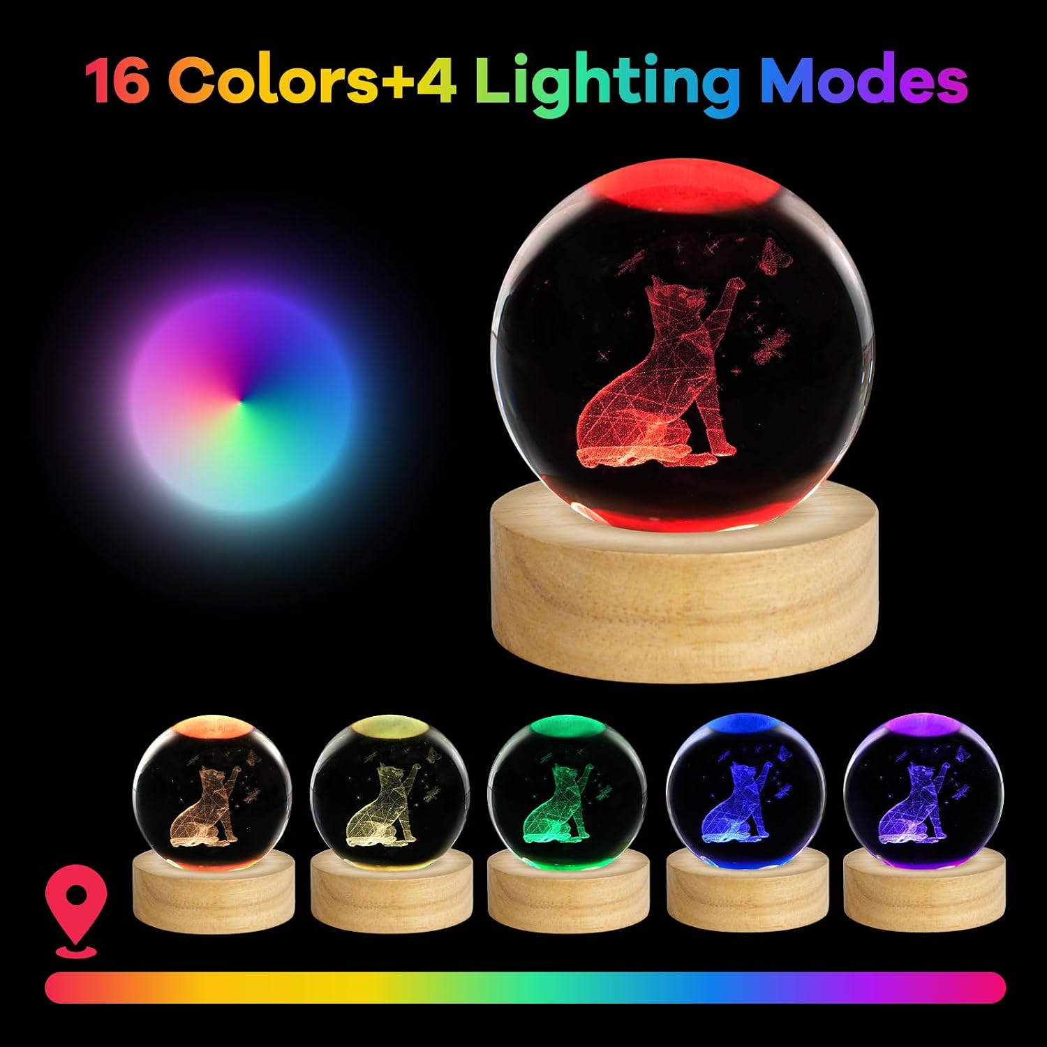 3D Crystal Ball Night Light Table Lamp Decor / Cat / 2.4 Inch