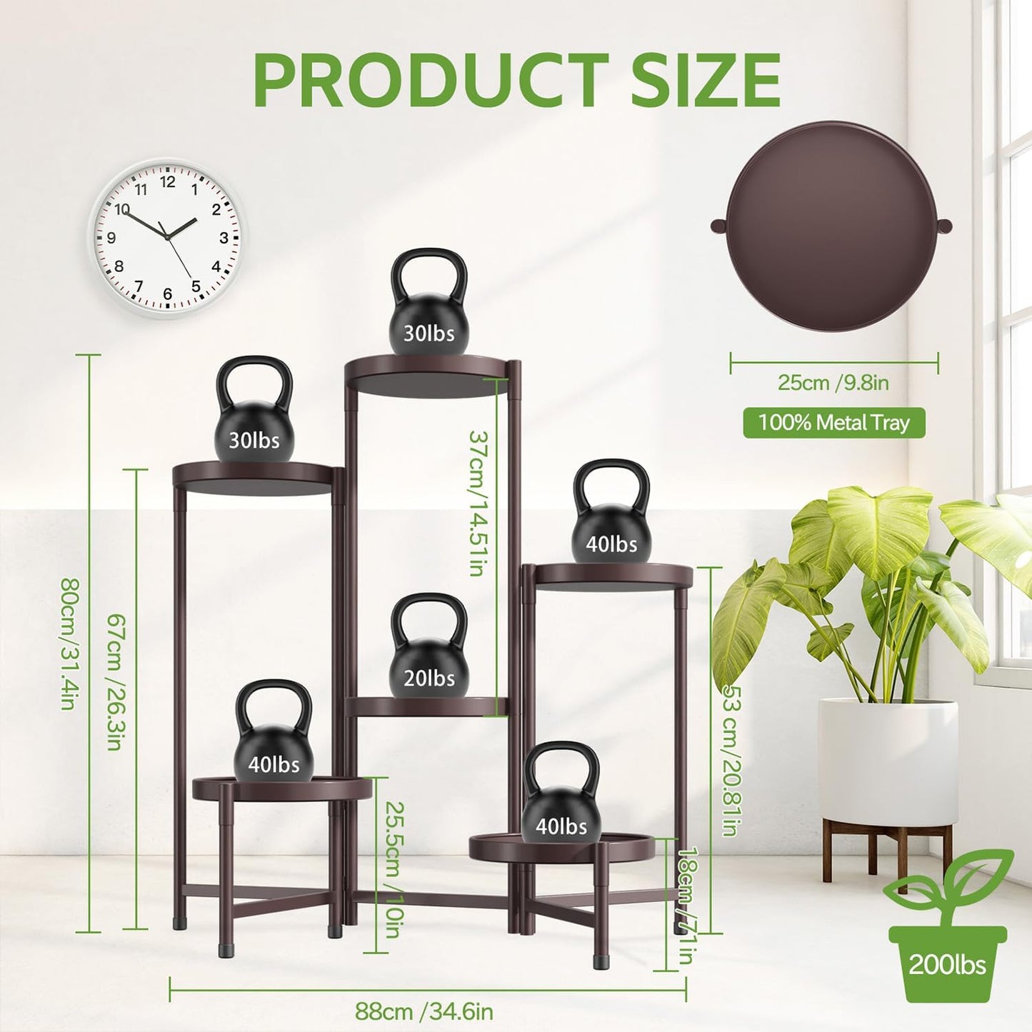 iDavosic.ly 6 Tier Large Plant Stand Indoor Outdoor, 10 Inch Tray, Bronze | Tiered Metal Corner Heavy Duty Multiple