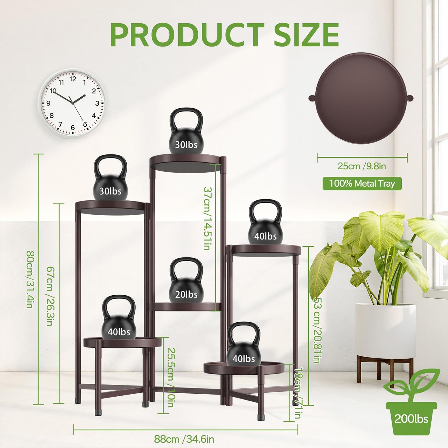 iDavosic.ly 6 Tier Large Plant Stand Indoor Outdoor, 10 Inch Tray, Bronze | Tiered Metal Corner Heavy Duty Multiple