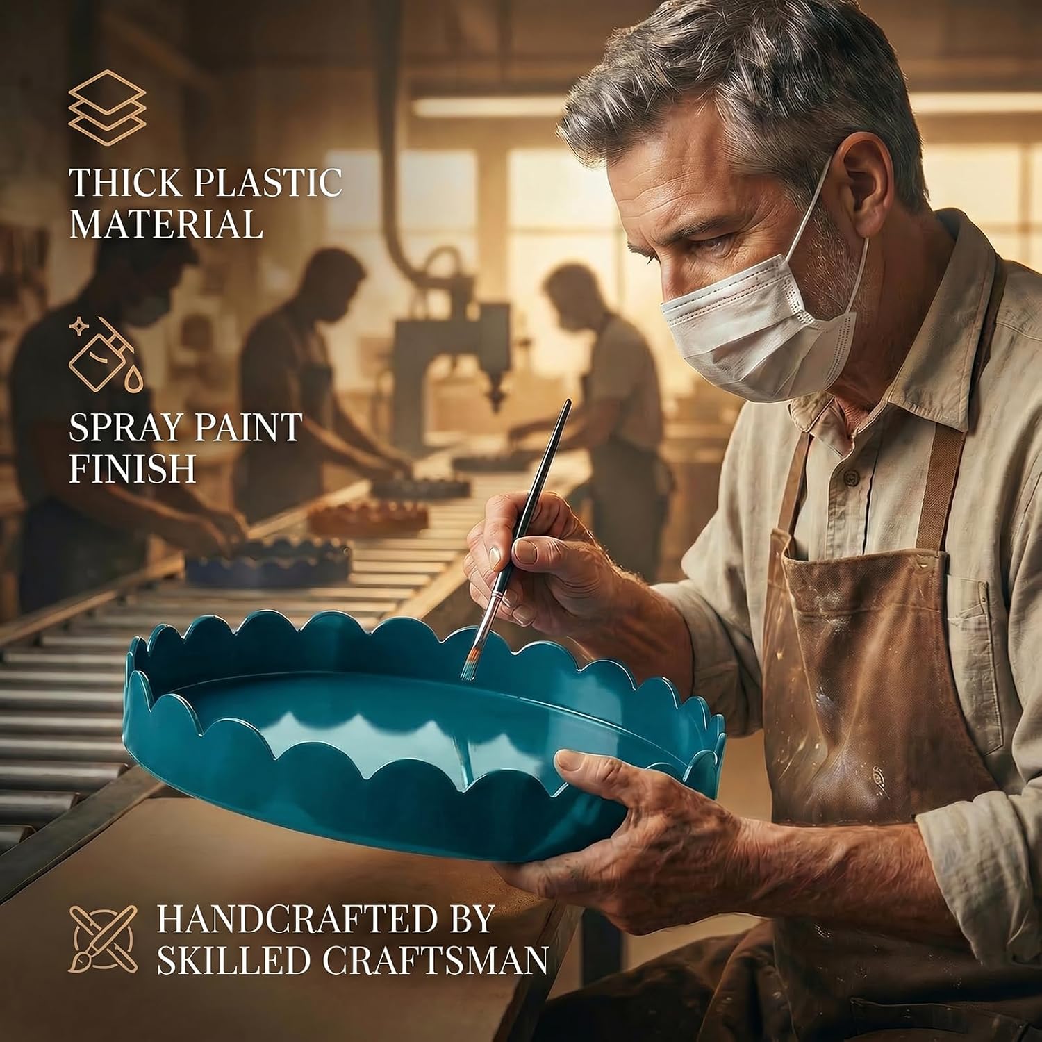 13" Round Scalloped Tray / Deep Teal
