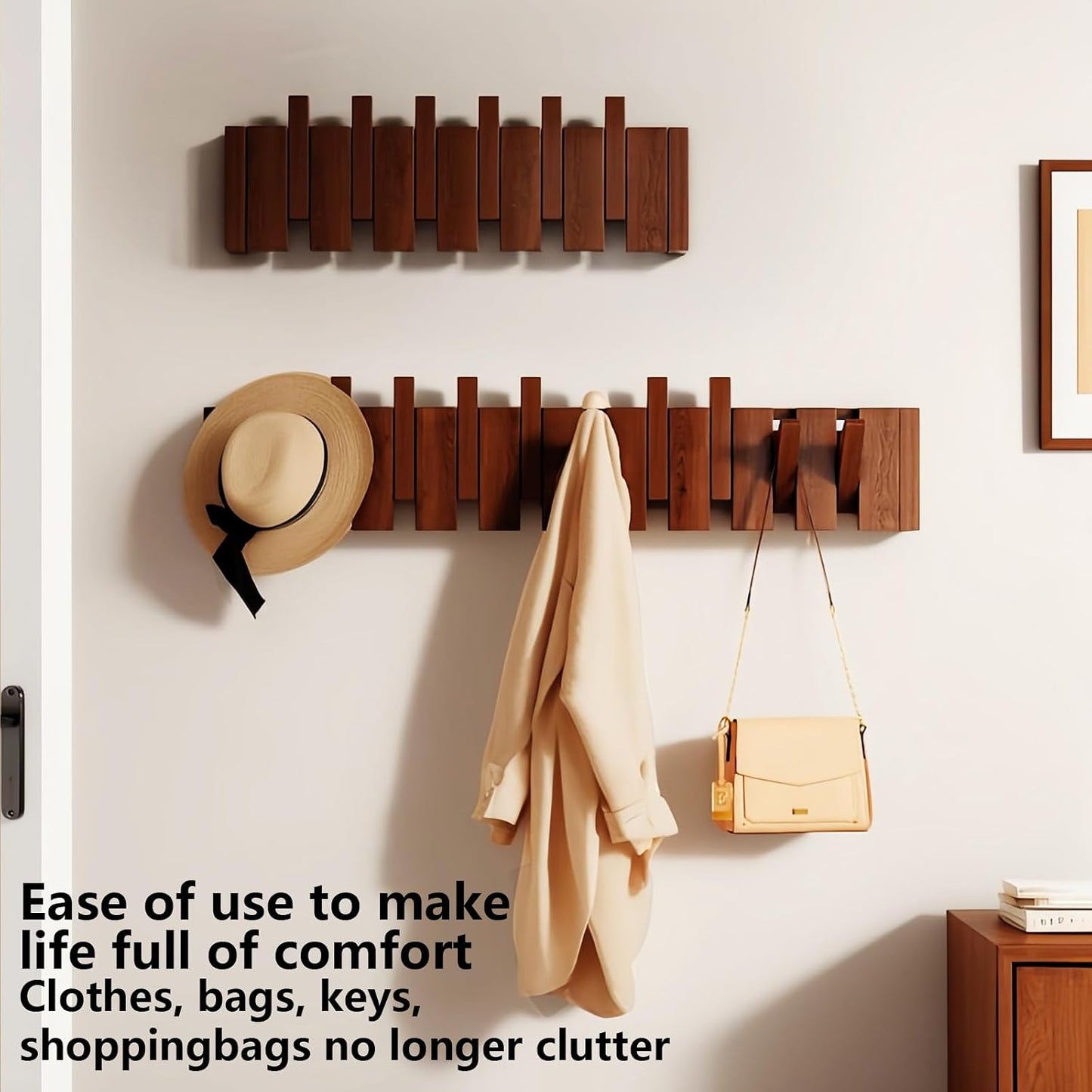 Paint Wood Wall Mounted Coat RackHooks Piano Key Hangers Natural Solid Wood Hanger Non-Woven Fabric Clothes Hangers for